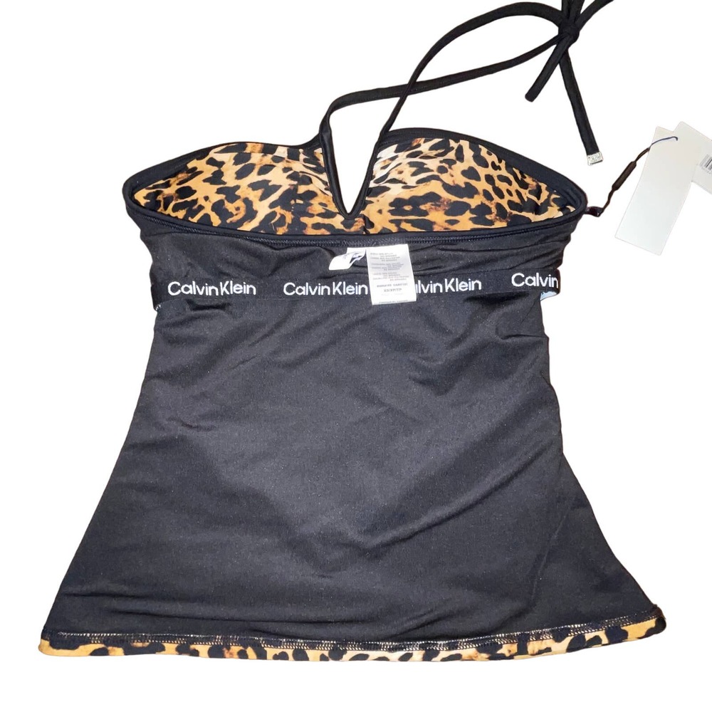 Calvin Klein Women's Animal-Print V-Wire Bandeau Halter Tankini Top XS - Picture 4 of 8